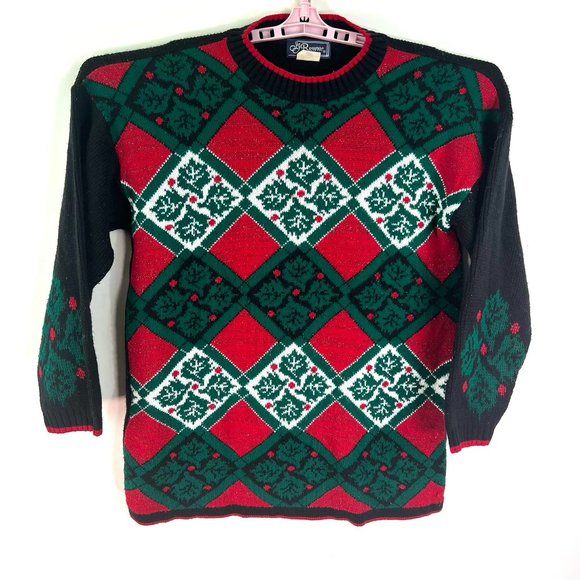 JJ Browne Christmas Sweater Womens Size 8 M Green Red BOHO Vintage Made USA - Picture 1 of 9